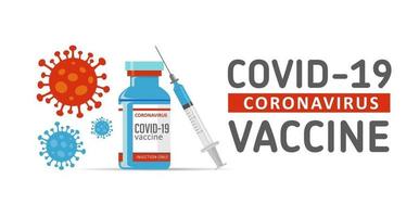 Covid-19 corona virus vaccination with vaccine bottle and syringe injection tool vector