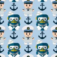 Seamless pattern robot and cute sailor vector