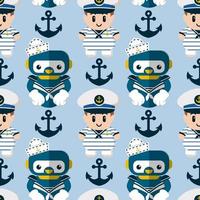 Seamless pattern robot and cute sailor vector