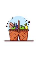 A fruit basket and bread for picnic illustration vector