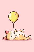 A cute cat sleeping with yellow balloon vector