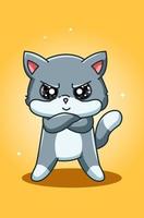Little angry and cute cat hand drawing vector