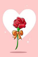 Rose with ribbon in valentine, cartoon illustration vector