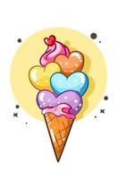 A sweet colorful love ice cream cartoon illustration vector