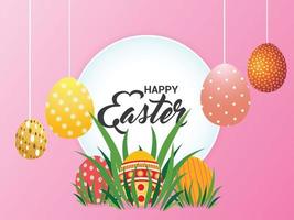 Happy easter background with colorful easter eggs and bunny vector