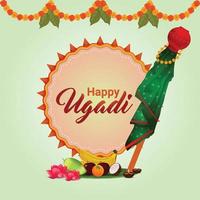 Happy gudi padwa or happy ugadi greeting card with traditional kalash vector