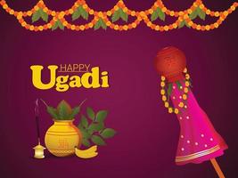 feliz celebración ugadi tarjeta de felicitación vector