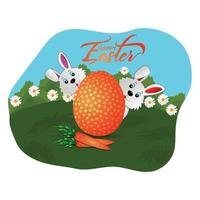 Happy easter greeting card with easter bunny and eggs vector