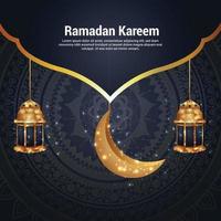 Ramadan kareem or eid mubarak greeting card with golden lantern vector