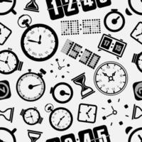 Different style clocks seamless background. Monochrome illustration vector