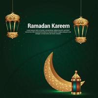 Ramadan kareem background with creative golden lantern vector