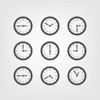 Retro style clock vector silhouettes isolated on white background