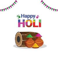 Happy holi celebration background with colorful color bowl and color mud vector