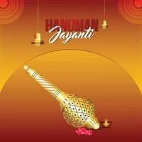 Ilustración creativa de fondo de celebración feliz hanuman jayanti con arma señor hanuman vector