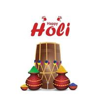 Happy holi realistic creative color mud pot with drum vector