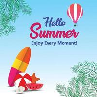 Summer time background with summer creative elements vector