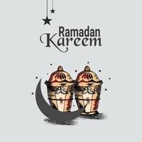 Hand draw ramadan mubarak celebration greeting card and background vector