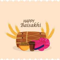 Flat design of happy vaisakhi greeting card with creative elements vector