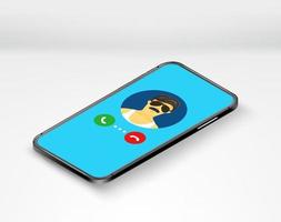 Calling on the phone. Smartphone with calling man. Isometric vector illustration