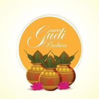 Happy gudi padwa with traditional kalash vector