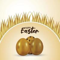 Happy easter day background with golden easter egg vector