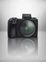 Black modern mirrorless digital camera on glass table vector