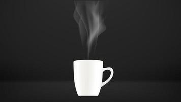 White realistic cup with hot coffee with steam. layered vector mock up
