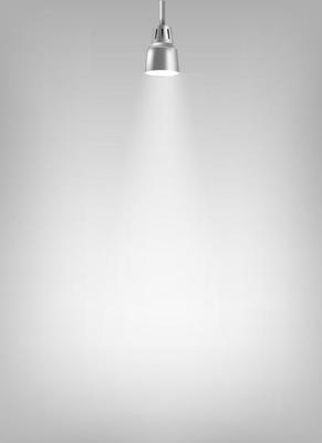 Photorealistic illuminated stage with projector. Presentation vector layout