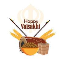 Happy vaisakhi flat design template with drum and wheat vector