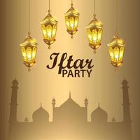 Iftar party or ramadan mubarak background with arabic lantern vector