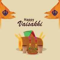 diseño plano de tarjeta de felicitación feliz vaisakhi con elementos creativos vector