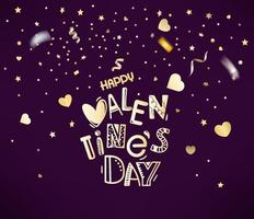 Golden confetti and hearts on red background. Happy Valentanes day vector