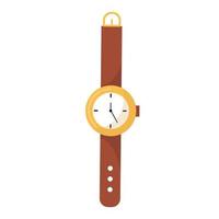 Wristwatch with leather buckle, classic mechanical watch, vector icon in flat style on a white background.