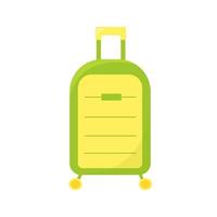 Green travel suitcase with handle and on wheels, Subject for travel and leisure, Vector icon in flat style, Cartoon, Digital clip art.