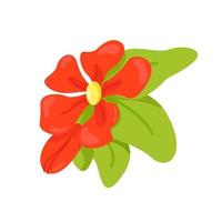 leaves, exotic coral flower, vector object in flat style on a white background.