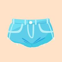 pantalones cortos de mezclilla azul para mujer, pantalones cortos de mezclilla cortos de moda con bordes rasgados, imágenes prediseñadas vectoriales sobre un fondo de color en un estilo plano. vector