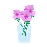 Beautiful flowers in a vase, a bouquet of lilies cute garden flowers, vector object in a flat style on a white background.
