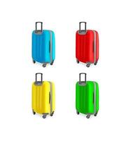 Different color plastic suitcases isolated on white background vector