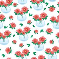 Seamless floral pattern with red poppies,Flowers in vases of different shapes, beautiful flowers, glass minimalist vases, vector illustration in flat style.