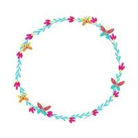 Round frame of daisies decorated with butterflies. vector