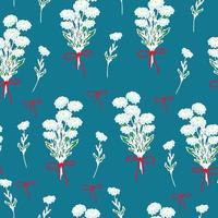 daisies on a colored background, wild daisies tied with a red ribbon, spring flowers, summer vector print in the style of a doodle.