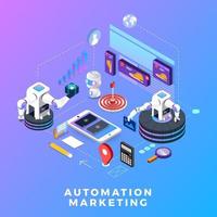 Flat design concept automation marketing. Digital marketing tools. Design template for website and banner. vector