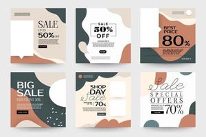 Set of social media sale templates with organic shapes vector