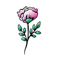 Beautiful flower,Spring twig with leaves, floral vector object in doodle style, flowers hand draw, isolate on a white background.