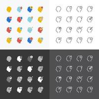 Head silhouette icons flat line think concept design vector set