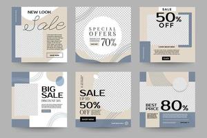 Set of social media sale templates with organic shapes vector