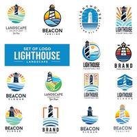 Collection of lighthouse logo design Vector. Flat set of Beacon Logo Template vector