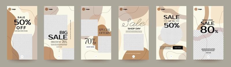 Set of social media sale templates with organic shapes