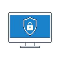 Shield with monitor screen device icons flat design style. security concept. vector illustration