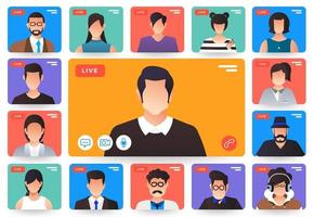 Illustrations flat design concept video conference. online meeting work form home. Call and live video. Vector illustrate.